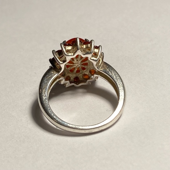 Michelle Albala Carnelian and Red Cubic Zirconia Sterling Silver Halo Ring - Picture 3 of 6